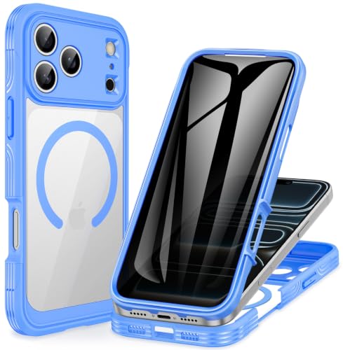 CENHUFO Privacy for iPhone 18 Pro Max Case/Privacy for iPhone 17 Pro Max Case,Compatible with MagSafe,Full-Body Phone Case with Built-in 9H Tempered Glass Privacy Screen Protectorand Light Blue