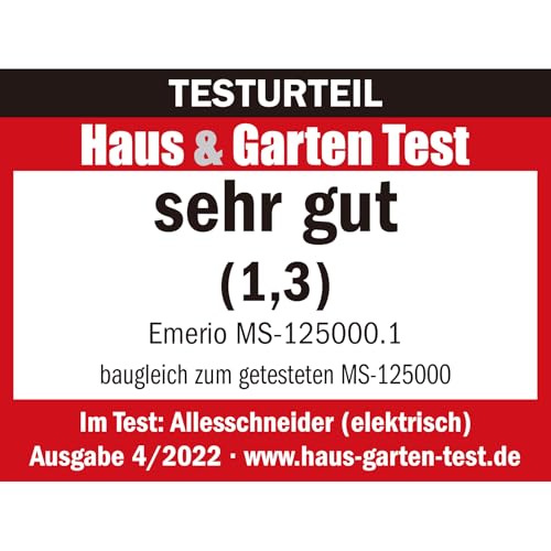 Emerio Allesschneider Made in EU, Edelstahl Messereinheit in Deutschland produziert, einstellbar 0-17mm, BPA frei, platzsparend klappbar, mit Sicherheitsschalter, Eco 100 Watt, MS-125000.1, Schwarz