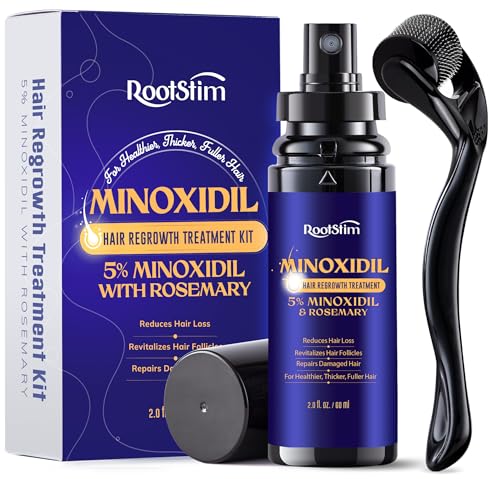 Image of 5% Minoxidil Spray + 0.25mm Derma Roller Hair Growth Kit for Men and Women, Hair Regrowth Treatment for Thinning Hairline, Crown & Beard, Rosemary Biotin Formula, 60 mL