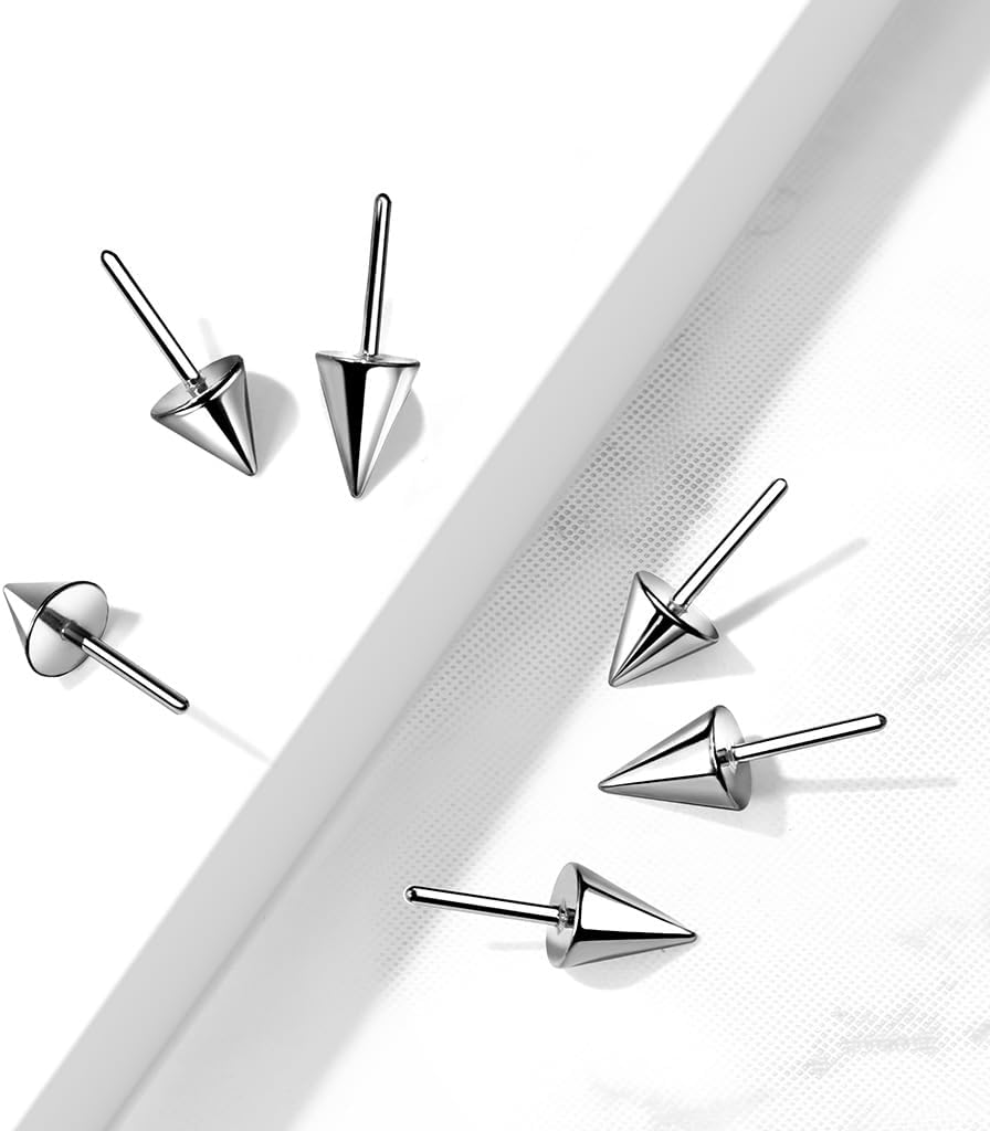 G23 Titanium Threadless Push In Spike Top Replacement Press Fit Tops Flat Back Labret Stud Monroe Lip Ring Helix Tragus Earrings Cartilage Piercing Jewelry