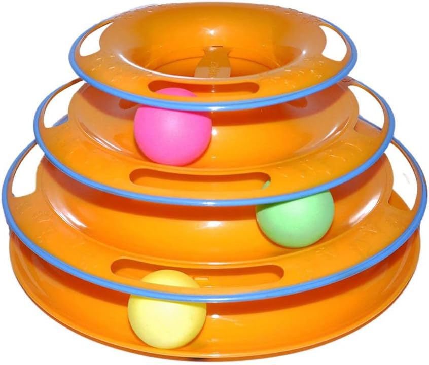 Tower of Tracks Cat Toy, 3-Level Interactive Track with 3 Balls Cat Toy, Spinning Ball Tower for Kitten Indoor Play & Exercise