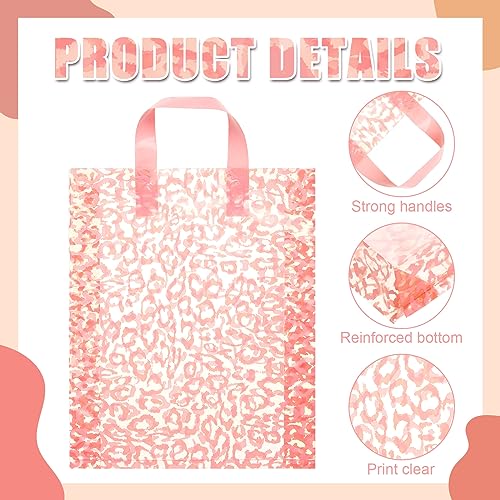 Woanger 100 Leopard Shopping Bags Plastic Cheetah Print Gift Bags Leopard Gift Bag for Small Businesses, Animal Jungle Party(Pink,15 x 12 Inches) - Thumbnail 4