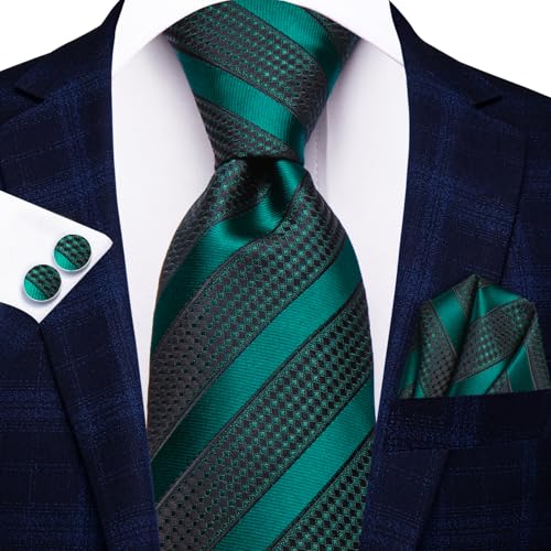 Image of Hi-Tie Silk Ties for Men Plaid Paisley Striped Necktie Pocket Square Cufflinks Set Formal Business