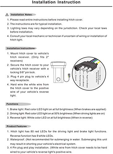 Roane Designs RR21001 Universal 3 Inch Led Tow Hitch Cover Light thumb #6