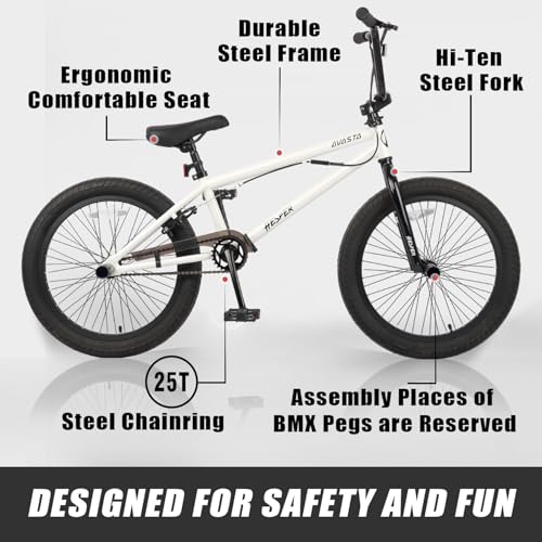 AVASTA Hesper 20 Zoll Kinderfahrrad Freestyle BMX Fahrräder für 6 7 8 9 10 11 12 13 14 Jahre alte Jungen mit 4 Heringen, Weiß