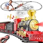 Hot Bee Christmas Tree Train Set with Remote Control and Luxury Track, Electric Train Set for Kids Adults, Train for Around the Christmas Tree, Steam Train Toy with Smoke