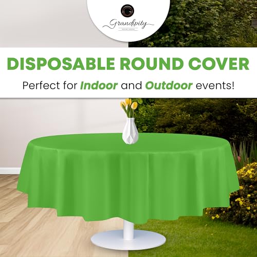 Image of Grandipity Plastic Table Cloth Disposable 12 Pack 84 inch Round Lime Green | Plastic table covers, durable disposable tablecloths, fade and tear-resistent table cover for party, event