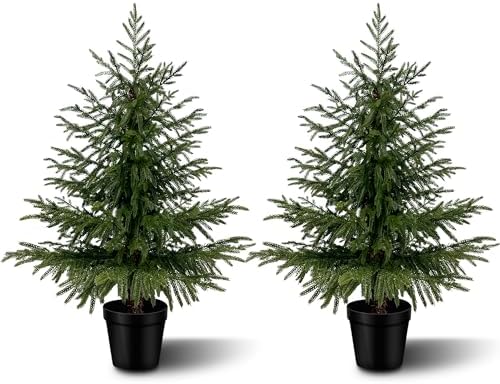 3FT Artificial Norfolk Pine Trees 2-Pack, Real Touch Faux Cedar T...