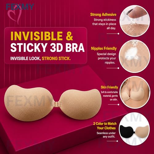 Image of Women's & Girl's Strapless Push Up Wire Free Stick On Invisible Bra, Sticky Liftup Silicone, Stick on Bra for Backless Dress Free Size B Cup