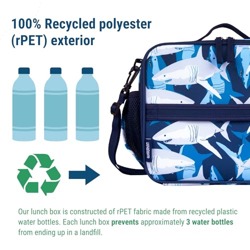 Image of Wildkin Kids ECO rPET Insulated Lunch Box - Keeps Food Hot or Cold, Easy-Clean Lining, Mesh Pockets & BPA-Free - Boys & Girls, Ideal for School, Travel & Daycare - Sharks
