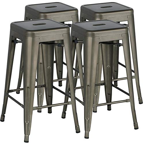 Yaheetech Bar Stools 30 inches/Metal Chairs Set of 4 Metal Barstool Blackless Indoor/Outdoor Tolix Style,Gun Metal