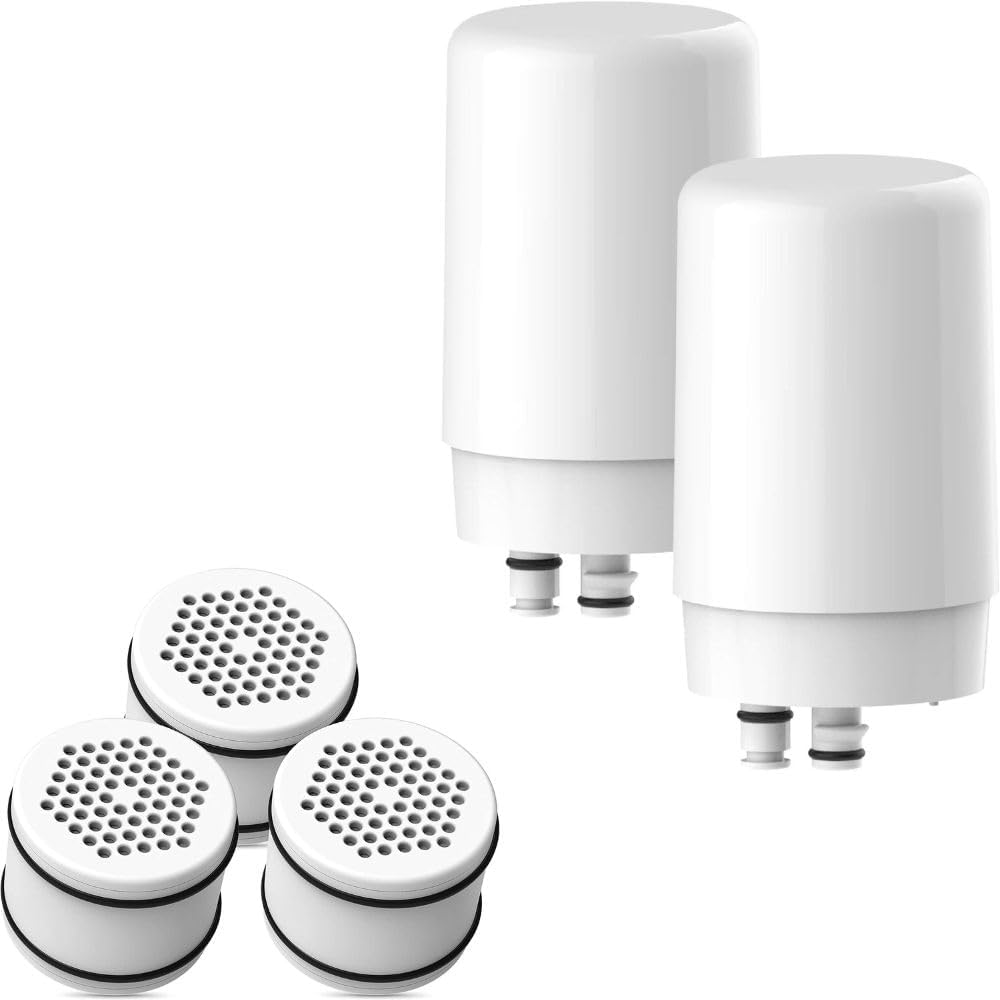 Waterdrop Faucet Filter Cartridges, Replacement for Brita® Faucet Filter Pack of 2 and Waterdrop WHR-140 Shower Filter Replacement for Culligan® WHR-140 with Advanced KDF Filtration Material,Pack of 3