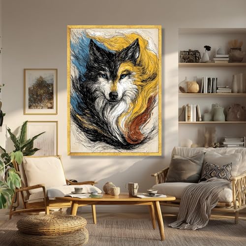 Fresque murale loup de décoration intérieure moderne en impression sur toile