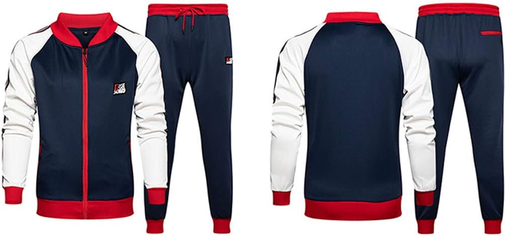 watersouprty Men's Casual Tracksuit Long Sleeve Running Jogging Running Athletic Sports Set (Navy blue,S)