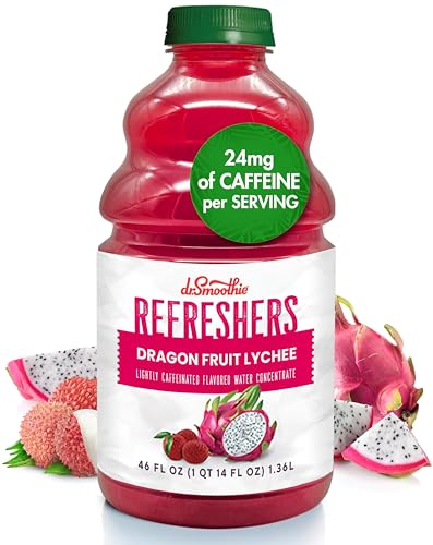 Dr. Smoothie Refreshers Dragon Fruit Lychee – Made with Real Fruit Juice – Drink Concentrate, No Artificial Colors, Shelf-Stable – Lightly Caffeinated with Green Coffee Extract (46 oz Bottle)