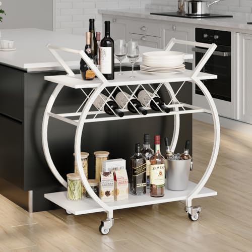 TUTOTAK Barwagen/Servierwagen – Mobiles Küchenregal Mit Weinregal & Glashalter, Rollend
