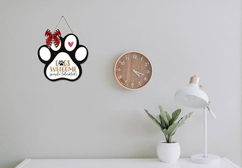 Miniatura 5 de Muroanmi Letrero de bienvenida para perros con texto en inglés "Welcome People", placa colgante para decoración del hogar, letreros de perro para