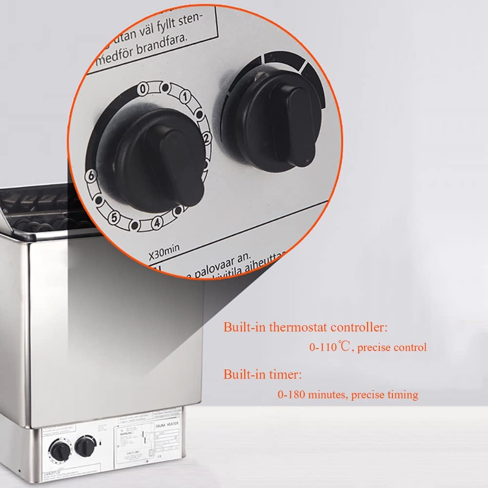 Poêle de sauna électrique sec 3-9KW 380V Sauna heater en acier inoxydable avec contrôleur interne pour la maison hôtel spa douche salle de bain 2-13m³ chambre(4.5KW)