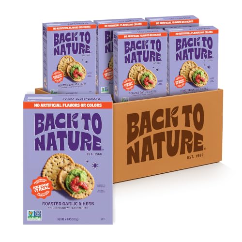 Back to Nature Roasted Garlic &amp; Herb Stoneground Crackers, Snack, 6pk