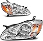 AUTOSAVER88 Headlight Assembly Compatible with 2003-2008 Corolla Chrome Housing Amber Reflector Clear Lens(Driver and Passenger Side)