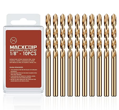 MACXCOIP 1/8"(10pcs) Cobalt Drill Bit Set M35 HSS Jobber Length