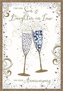 Nigel Quiney - Son and Daughter-in-Law Anniversary Card - Champagne Glasses - For Both of You - Gold Foil Finish