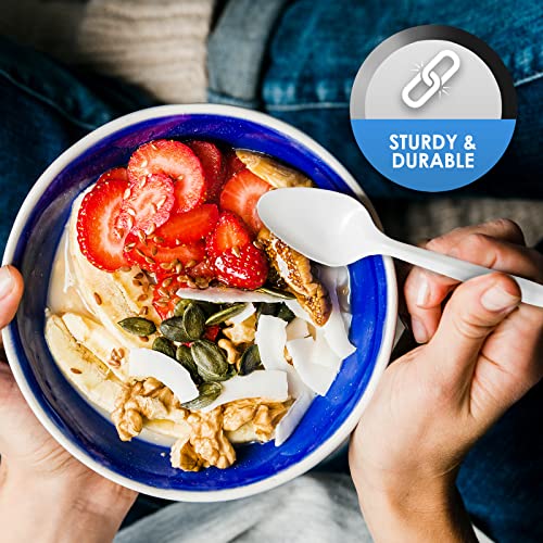 Pami Medium-Weight Disposable Plastic Teaspoons [400-Pack] - Bulk White Plastic Silverware For Parties, Weddings, Catering Food Stands, Takeaway Orders & More- Sturdy Single-Use Partyware Spoons #TOP3