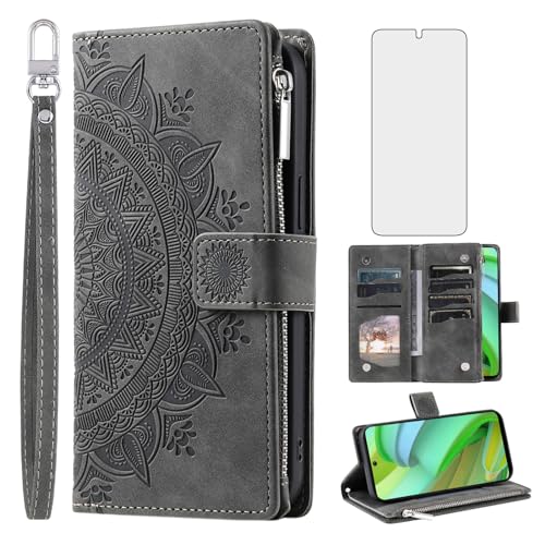 Etui Motorola Moto G Power 5G 2023 portefeuille fleur avec fermeture zippee pratique
