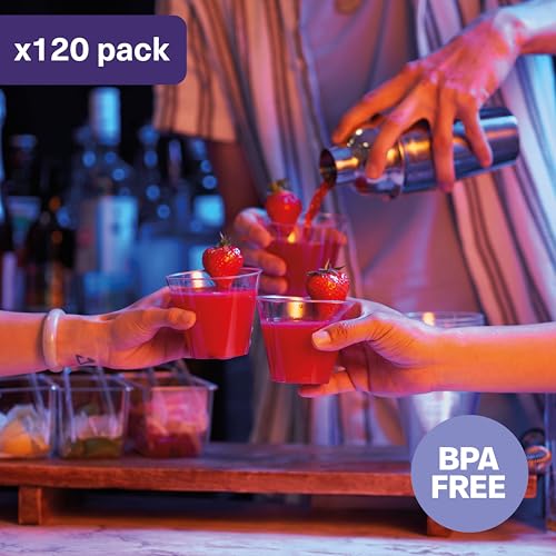 MATANA 120 przezroczystych kubków z twardego plastiku, kubków na koktajle, szampana, wino i desery (255 ml) - wesela, urodziny, Boże Narodzenie, imprezy - solidne i wielokrotnego użytku