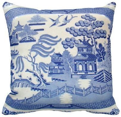 HL HLPPC Blue Willow Pillow - the Perfect Size and Color. Personalized 18x18 Inch Square Cotton Throw Pillow Case Decor Cushion Covers