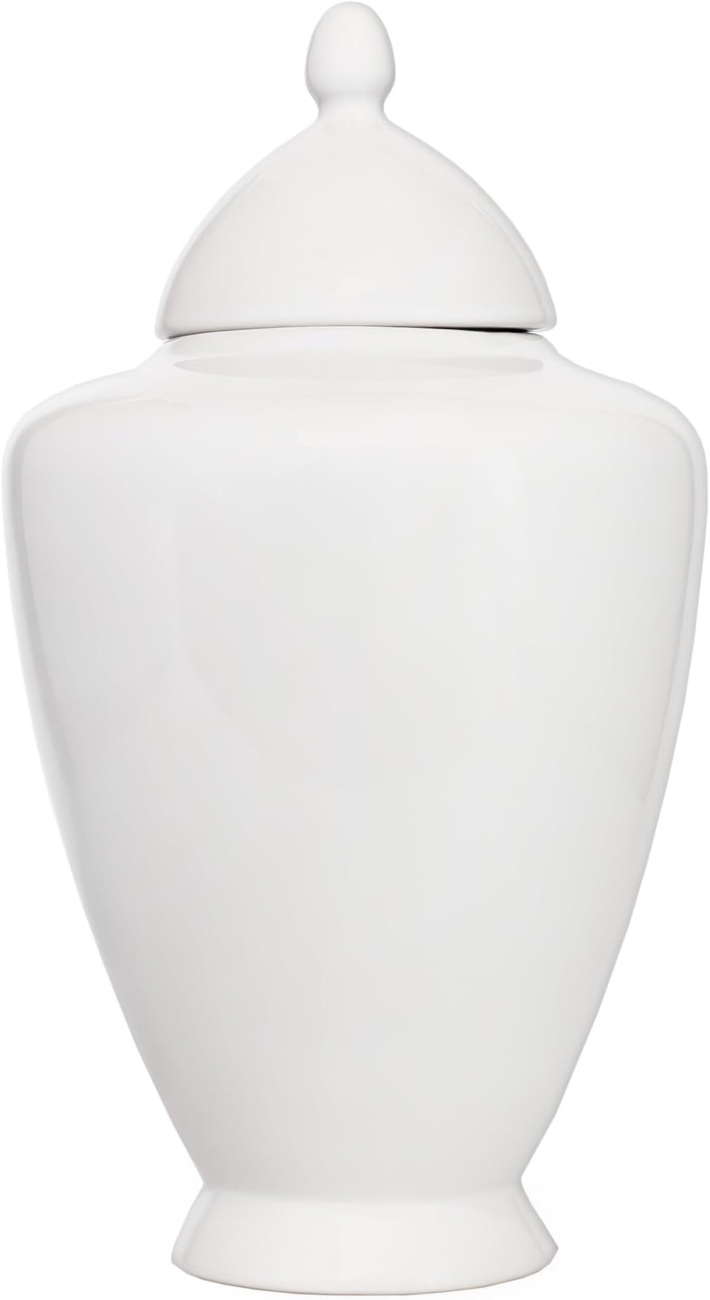 AuldHome Design White Ceramic Ginger Jar, Decorative Home Decor Vase w/Lid