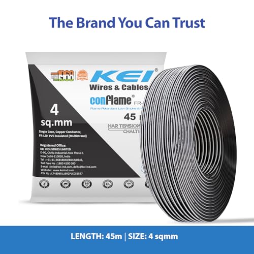 Image of KEI CONFLAME FRLSH 4 sqmm 1 Core Copper Heat Resistant Flame Retardant Low Smoke & Halogen - Lead Free House Wire for Domestic & Industrial Electrical Wiring (Black, 45 Meters)