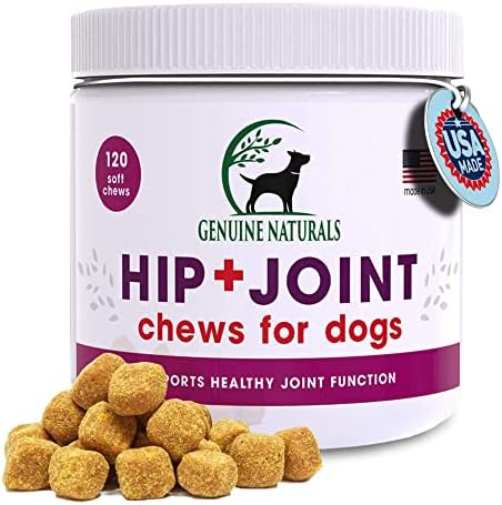 Genuine Naturals™ Hip and Joint Supplement for Dogs - Glucosamine Chondroitin, MSM, Organic Turmeric Soft Chews, Dog Vitamins, Supports Healthy Joint Function and Helps with Pain Relief,120 Count