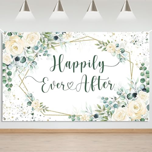 Mocsicka Happily Ever After Backdrop Banner for Wedding Bridal Shower