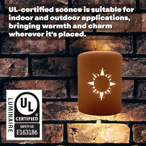 Image of Wall Sconce, Sunburst (Terracotta) Indoor /Outdoor Ceramic Cylinder Porch Light, Indoor /Outdoor Wall Sconce for Interior and Exterior Decor (100 Watt, 9.25 inch H x 7.25 inch)