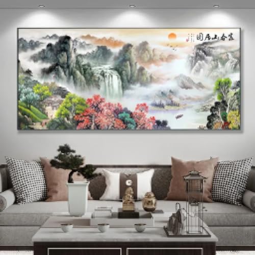 Toile murale montagnes lever du soleil tableau paysage avec cadre pour déco de chambre zen