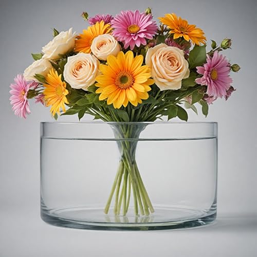 Image of KALAKRITI 8 Inch Clear Glass Cylinder Vase | Flower Vase, Lucky Bamboo Planter & Open Terrarium Container | Decorative Bowl for Floating Candles, Floral Arrangements & Table Centerpieces (Pack of 2)