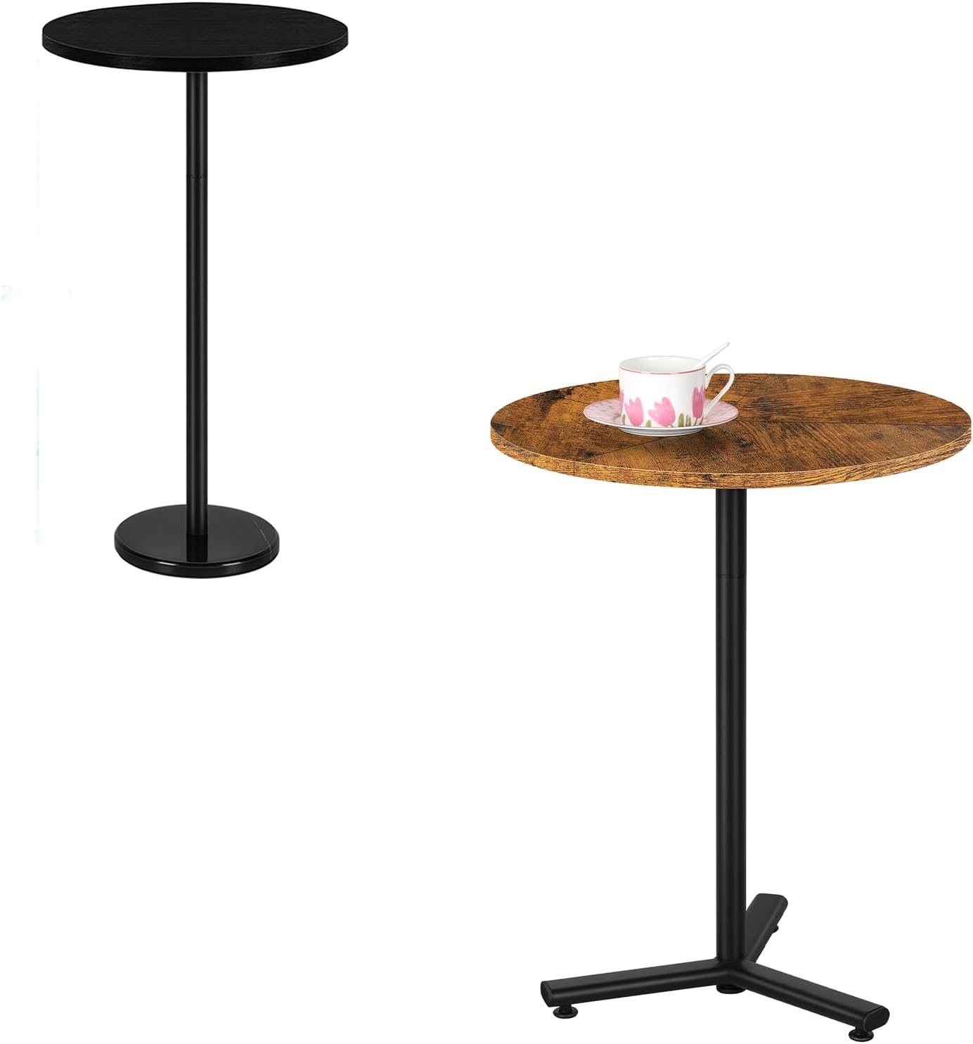 Small Round Drink Table For Tight Spaces - 24" High Pedestal Side Table With Wooden Top For Living Room, Bedroom, Bar