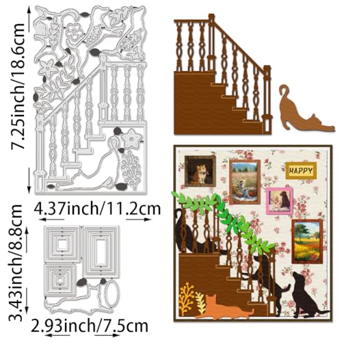BENECREAT Pet Stairs Die Cuts for Card Making Dog and Cat Carbon Steel Template Metal Cutting Dies for DIY Scrapbooking Album Craft Home Decor - Image 2