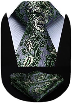 HISDERN Ties for Men - 63 inch Extra Long Necktie and Handkerchief Wedding Tie and Pocket Square Set For Party Business Funeral
