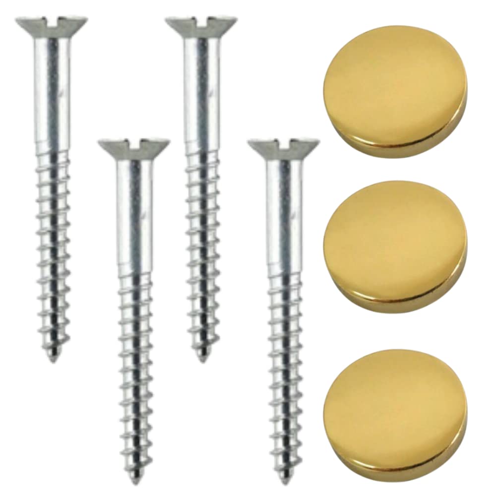 Mirror Screws with Decorative Cap Covers 38mm Mirror Screw 13mm Polished Brass Flat Screw Caps Mirror Screws Fitting Set for Mirror Tables Bath Plates Wardrobes Glass Signs Pack of 20