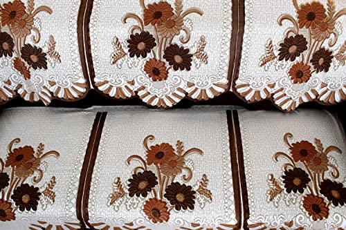Image of The Furnishing Tree Cotton Floral Knitted Pattern 10 Pieces 5 Seater Sofa Cover Set Coffee