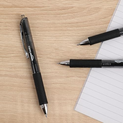 Amazon Basics Retractable Gel Pens, Fine Point 0.7mm, Smooth Writing, Black, No Smudge, School and Office Supplies, 12-Pack - Image 8