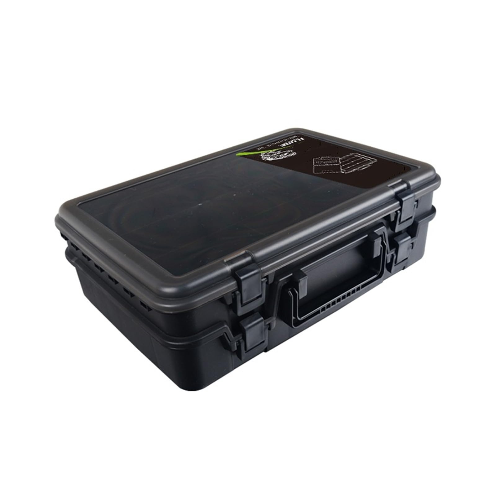 Compatible con caja grande de aparejos de pesca de doble capa, organizador de almacenamiento de plástico for cebo, anzuelos, carpas y accesorios de pesca marina(Black)