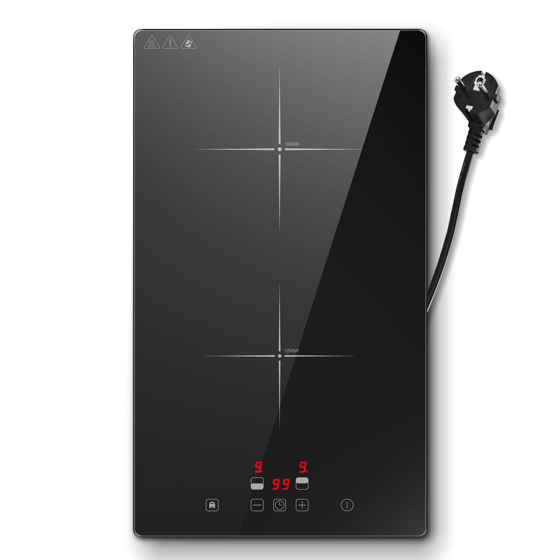 Piano Induzione 2 Fuochi da Portatile/Incasso, 3000W Piastra Induzione 2 Fuochi, Comando Touch, 9 Livelli di Potenza, Timer 99 Min, Spegnimento Automatico, Sicurezza Bambini, con Cavo di Alimentazione