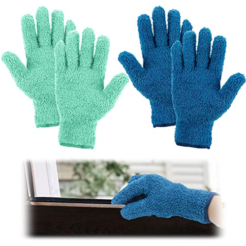2 Pair Dusting Gloves Microfiber Gloves For House Cleaning, Microfiber Dusting Gloves Washable, Dusting Cleaning Gloves For Plant Blinds Lamps And Other Hard To Reach Corners, Plant Gloves Blue+Green #TOP4