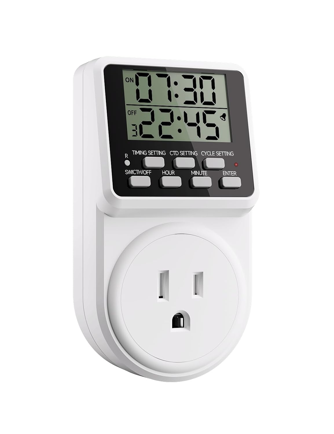 Techbee Digital Programmable Outlet Timer Plug Indoor Short Period Repeat Cycle Timer Switch with 24 Hour Countdown Delay ON/Off for Electrical Power (120V, 15A)