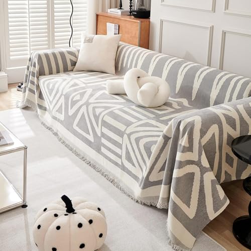 DREAMLANDING Sofa Covers Soft Durable Chenille Sofa Couch Covers Slipcovers Furniture Protector with Tassel for 1 2 3 Seater Loveseat L-shape Corner Futon Sofas for Dog(Boho Grey,180x265cm) - Image 4