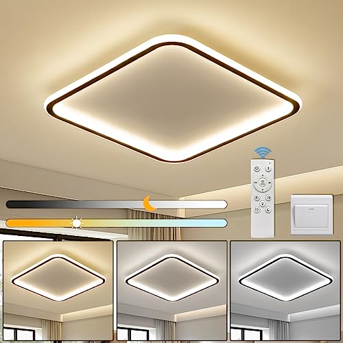 Image of Mikeru 40CM LED Square Ceiling Lighting, 3000K/4500K/6500K Dimmable Ceiling Light Adjustable 3 Color Temperature Black Bathroom Light with Remote for Living Room, Hallway, Stairwells
