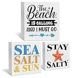 Summer Beach Decor for Home Farmhouse Tiered Tray Decor Beach House 3 Pcs Decorative Wood Box Signs Table Desk Shelf Decoration